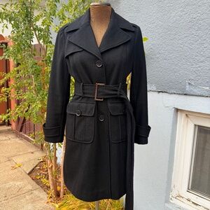 Classic Kenneth Cole Black belted trench coat